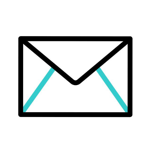 Simple illustration of a white envelope with a black outline and blue accent lines on the inside edges.